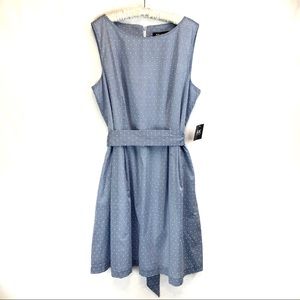 NWT Ann Klein Blue/White Dot Fit & Flare Dress 16